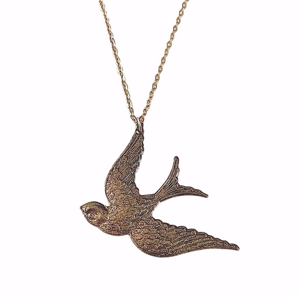 erana Jewelry - Vintage Swallow Bird Necklace NWT Antiqued Brass Deadstock 1990s